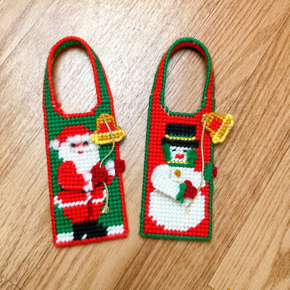 Vintage Christmas Doorknob Hangers Yarn Snowman Santa Decor Handmade Christmas